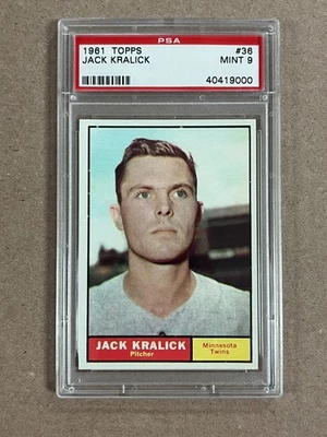 Topps Jack Kralick #36 Minnesota Twins 1961 graduado PSA 9 como nuevo Foto 1 de 2