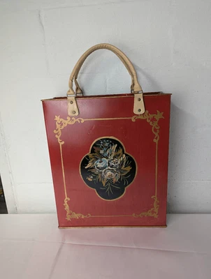 Vintage MCM Metal Tall Shopping Bag Tote Floral Hand Painted Magazine Holder - Image 1 of 4