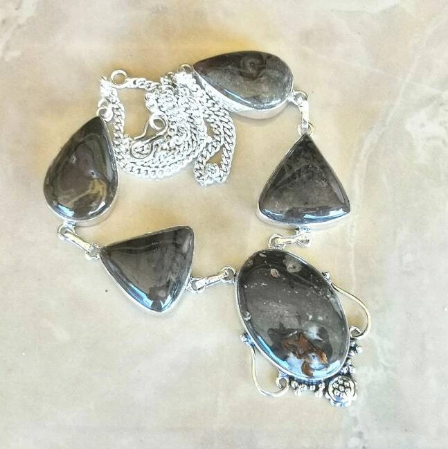 Handmade Tormalina Agata Diaspro 925 Argento Sterling Collana 19 " #N01804 - Immagine 1 di 1