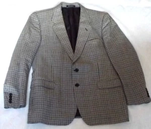 HERREN M&S 42R VINTAGE WEISS SCHWARZ MARINE GRAU KARIERT WOLLE ANZUG JACKE - Bild 1 von 5