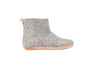 Natural Grey Leather Sole Indoor Felt Boots- Handmade for Ultimate Comfort - Picture 1 of 12