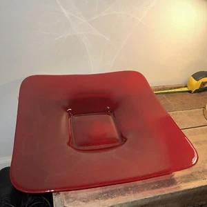 Vintage 90’s Center Piece Ruby Red Shallow Square Dish Modern Modern Glas - Bild 1 von 9