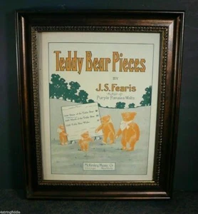 Antique 1907 Sheet Music: TEDDY BEAR PIECES by J.S. Fearis FRAMED - Picture 1 of 5