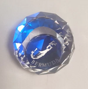 Vintage Faceted Crystal Blue Paperweight Prism Ball Souvenir Bermuda - Picture 1 of 10