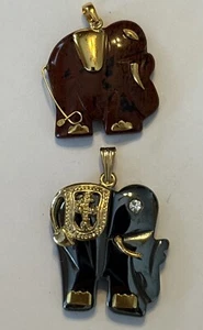 Thrift Store Hematite Jasper Stone Gold Elephant Pendants Unknown Materials New - Picture 1 of 8