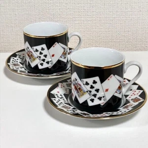 RARE Tiffany & Co. Elizabethan Playing Cards Cup & Saucer Pair Set of 2 Black - Picture 1 of 7