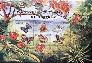 ANTIGUA BUTTERFLY STAMPS SHEET 2000 MNH BUTTERFLIES LIZARD WILDLIFE LANDSCAPE - Picture 1 of 1