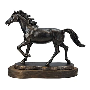 Correr caballo salvaje de hierro fundido en base de madera estatua escultura ... - Imagen 1 de 9