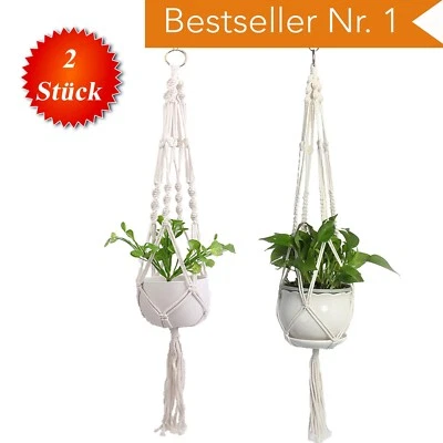▀▀ Premium Makramee Blumenampel Blumentopf BOHO Balkon Hängeampel Wandbehang ▀▀ - Bild 1 von 3