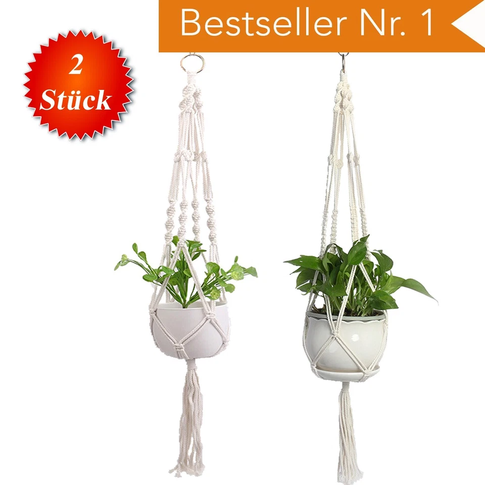 ▀▀ Premium Makramee Blumenampel Blumentopf BOHO Balkon Hängeampel Wandbehang ▀▀ - Bild 1 von 3