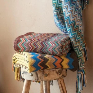 Boho Zigzag Throw Blanket – 50" x 60" | 4 Vibrant Colors - Picture 1 of 19