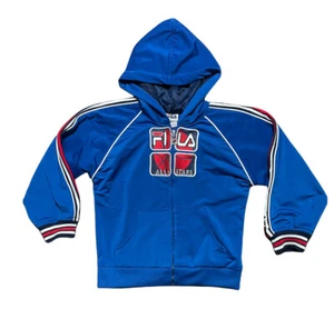 Fila Basketball Blue Track Jacket Boy's Size 7 Full Zip Hood Embroidered Logo - Picture 1 of 7