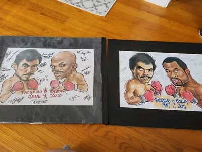 Manny Pacquiao Bradley Mosley Two Artist Paintings Fights Signed By Group - Image 1 of 4