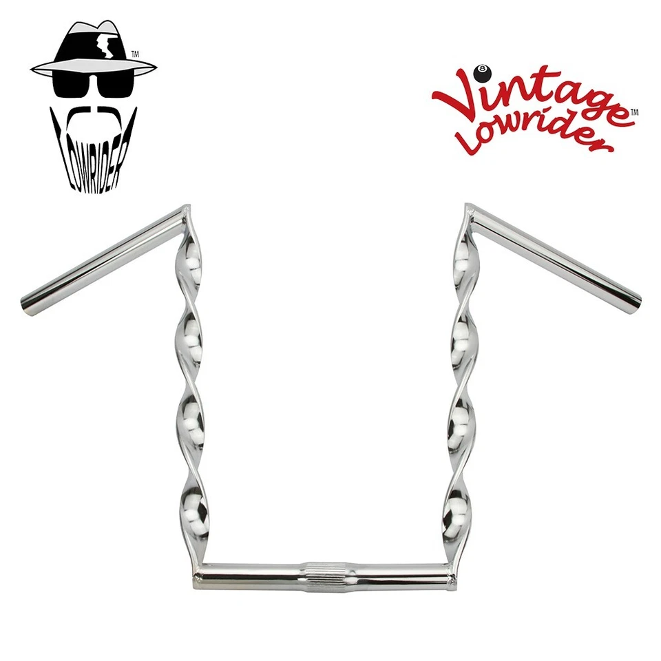 VINTAGE LOWRIDER 15" RISE FLAT TWISTED BICYCLE HANDLEBAR 25.4MM CHROME. - Image 1 of 1
