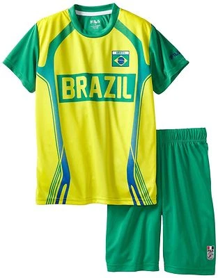 Fila Boys Soccer Team Jersey Set Brazil Yellow Green Sizes 10-12 14-16 18-20 NEW - Image 1 of 2