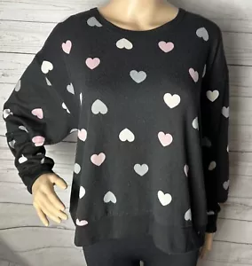 Rachel Roy Sweater Large Black Pink White Gray Heart Pattern Soft Knit Stretchy - Picture 1 of 12
