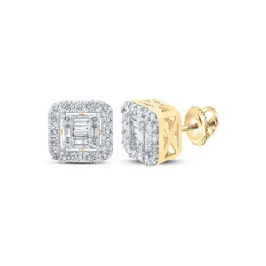 Pendientes cuadrados de diamantes baguette de oro amarillo de 14kt para hombre 5/8 Cttw - Imagen 1 de 1