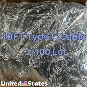 Bulk Lot 10ft USB Type C Fast Charger Cable Charging Cord For Samsung S8 S9 S10 - Picture 1 of 10