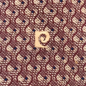 VTG Pierre Cardin Embroidered Logo Gold Burgundy w/Blue Spots Wavy Lines Tie  - Picture 1 of 10