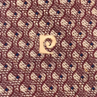 Corbata De Colección Pierre Cardin Logo Bordado Dorado Borgoña con Manchas Azules Líneas Onduladas  Foto 1 de 4