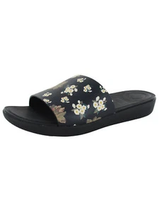 Fitflop Womens Sola Dark Floral Leather Slide Shoes, Black, US 6 - Picture 1 of 3