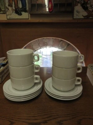 Lot de 6 grandes tasses à café + sous tasses Sarreguemines (très lourde) bistrot - Photo 1/4