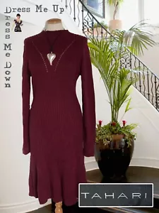 Tahari Beautiful Burgundy Knit Rib Dress Cotton Wool etc Blend Size M BNWOT - Picture 1 of 7
