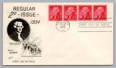 1954 Fleetwood FDC Thomas Jefferson Inauguration 2C Tied Liberty Strip Sc#1033 - Image 1 of 2