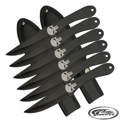 6pc Rite Edge Punisher Skull THROWING KNIFE SET w/Sheath 8 1/2" Throwers Knives - Image 1 of 4
