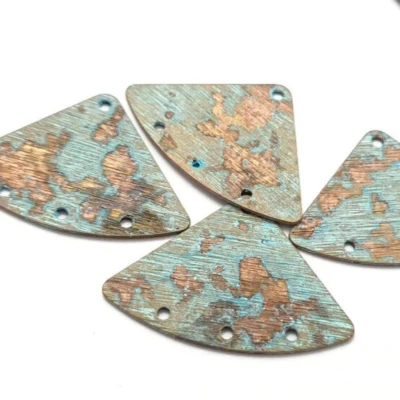 18ps Textured Metal rustic triangle earring charm Brass connector Verdigris 683 - Image 1 of 4