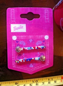 Hair Bobby Pin Barbie Girls Pink Beaded Blue White Red Official - Picture 1 of 3