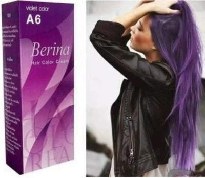 2xBERINA A6 Color de Cabello Violeta Tinte Permanente Crema Nuevo Estilo Moderno de Moda Foto 1 de 4