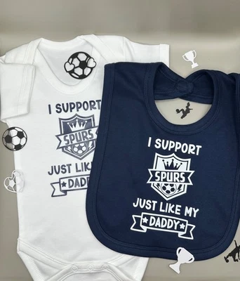 Tottenham Hotspurs Personalised Football Vest Babygrow Bib Gift Set FREE P&P - Image 1 of 4
