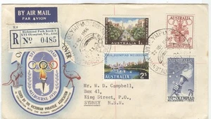 AUSTRALIA 1956 Olympic Games Melbourne Registered cover Olympic Stadium Kiosk 1 - Picture 1 of 2
