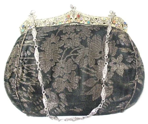 Antique Embroidered Reticule Clutch Purse Semi-precious Stones in Frame High End - Picture 1 of 19