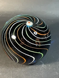 Art Glass Paperweight Dark With Colorful Spirals - Couple Scratches - Picture 1 of 12