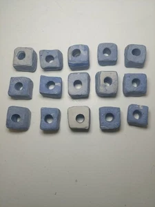 Handmade Pottery Clay Macrame Beads Blue White Square 5mm Hole Lot Of 15 - Picture 1 of 5