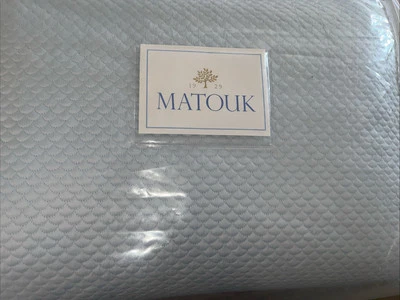 Matouk Queen Matelasse Coverlet Quilt Alba Light Blue Nocturne 600 tc New - Image 1 of 3