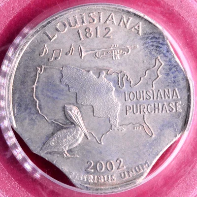 2002-P HOLY GRAIL QUINTPLE (5) CLIPPED PLANCHET LOUISIANA QUARTER! PCGS MS-64 - Image 1 of 3