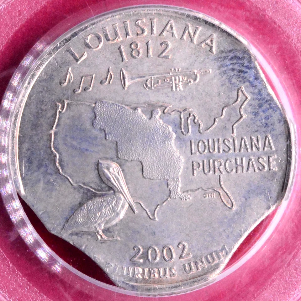 2002-P HOLY GRAIL QUINTPLE (5) CLIPPED PLANCHET LOUISIANA QUARTER! PCGS MS-64 - Image 1 of 3
