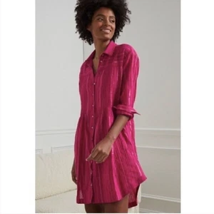 Anthropologie Weekender Shirtkleid Tunika Metallic Pink Button Down Small - Bild 1 von 7