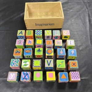 Wooden Blocks With Carrying Box Alphabet Animals Numbers Shapes Colors - Picture 1 of 10