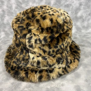 Sombrero cubo de piel sintética con estampado de leopardo invierno cálido accesorio de moda - Imagen 1 de 6