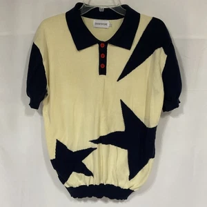 Oxknitstore L Short Sleeve Collared 3 Button S/S Pullover Sweater Womens Stretch - Picture 1 of 4