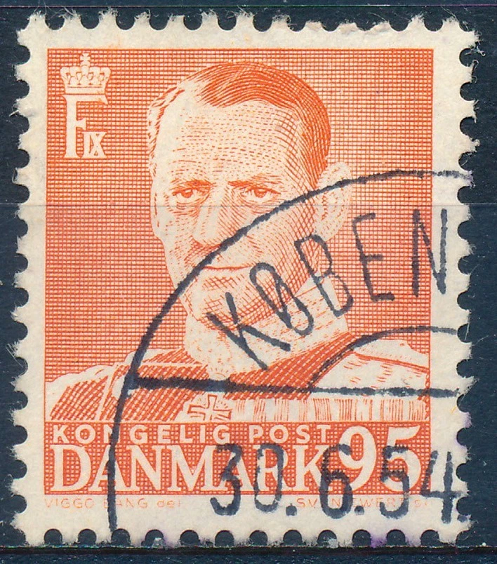 Dinamarca Scott 341/AFA 343, 95Ø naranja-rojo Frederik IX, F-VF usado Foto 1 de 1