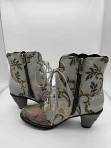 NEW L'Artiste Siren Booties Womens 36 (US 5.5) Heeled Floral Leather Steampunk - Picture 1 of 7