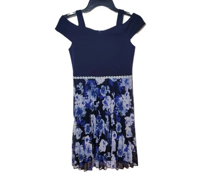 Vestido Speechless Niños Talla 14 Azul Marino Y Estampado Floral Corbata Cintura Foto 1 de 4