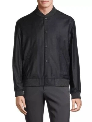 THEORY  Men's Wool Flannel Snap Front Varsity Bomber Jacket Dark Gray SZ.M $595 - Image 1 of 4