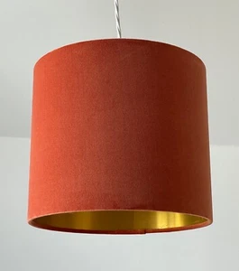 Lampshade Burnt Orange Velvet Brushed Gold Drum Light Shade - Picture 1 of 12