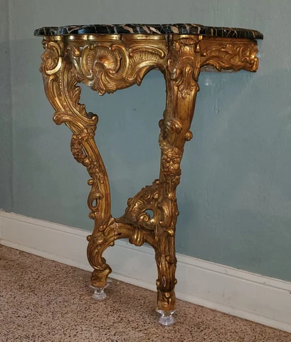 18th Century Pair Louis XV Ornately Carved Giltwood Console Tables , France Cover